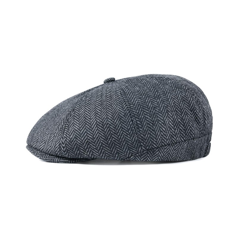 VOBOOM Men Wool Blend 8 Panel Newsboy Cap Herringbone Cabbie Flat Tweed Hat (Herringbone Grey) - Image 2